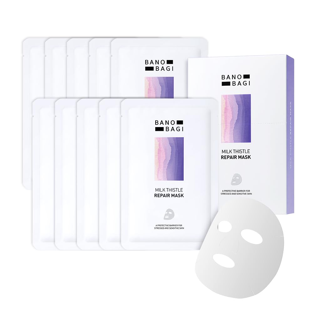 BANOBAGI Milk Thistle Repair Face Mask | Korean Face Mask | 10EA | Face Masks Skincare | Centella Mask | Hyaluronic Acid & Adenosine for Sensitive Skin | Fragrance-Free | Korean Skincare