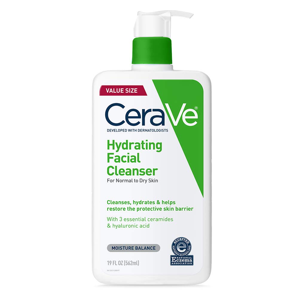 CeraVe Hydrating Cleanser with Hyaluronic Acid, Face Wash for Dry Skin,19oz | Skin Care For Men and Women, Daily Cleanser & Makeup Remover with Glycerin & Ceramides, National Eczema Association Certif