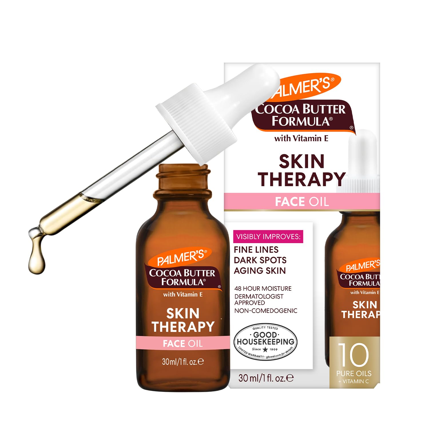 Palmer's Skin Therapy Face Oil, Moisturizing Cocoa Butter Formula (1 Fl Oz) | Hydrating Face Moisturizer, Vitamin E, C & 10 Pure Facial Oil Blend, Helps Reduce Fine Lines & Dark Spots, Rosehip Fragran