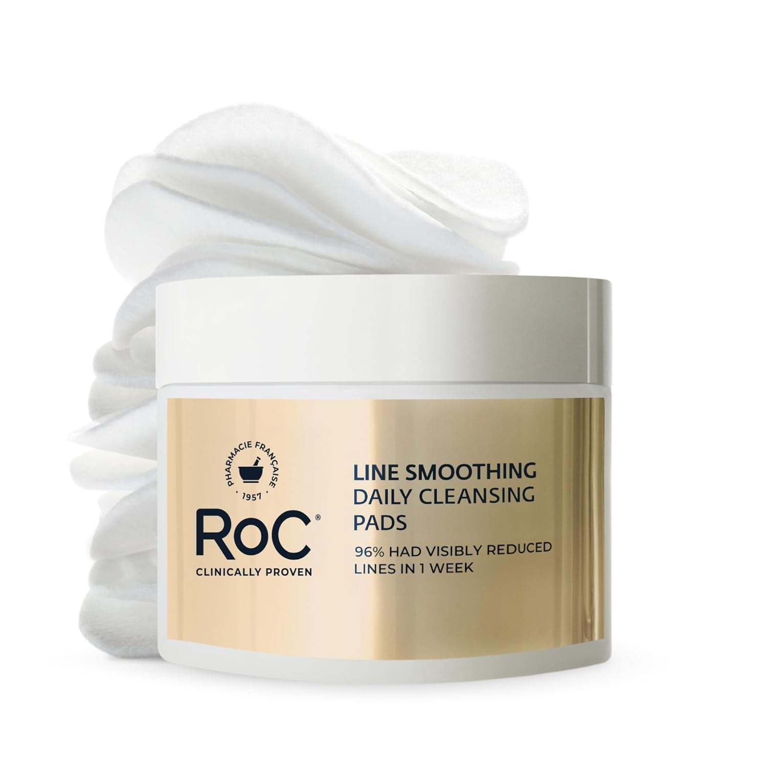 RoC Resurfacing Disks, Line Smoothing Exfoliating Makeup Remover Pads 28 CT | Disks for wrinkles and skin tone, self-foaming exfoliating face pads with glycerin, textured + smooth sides, non-comedogen