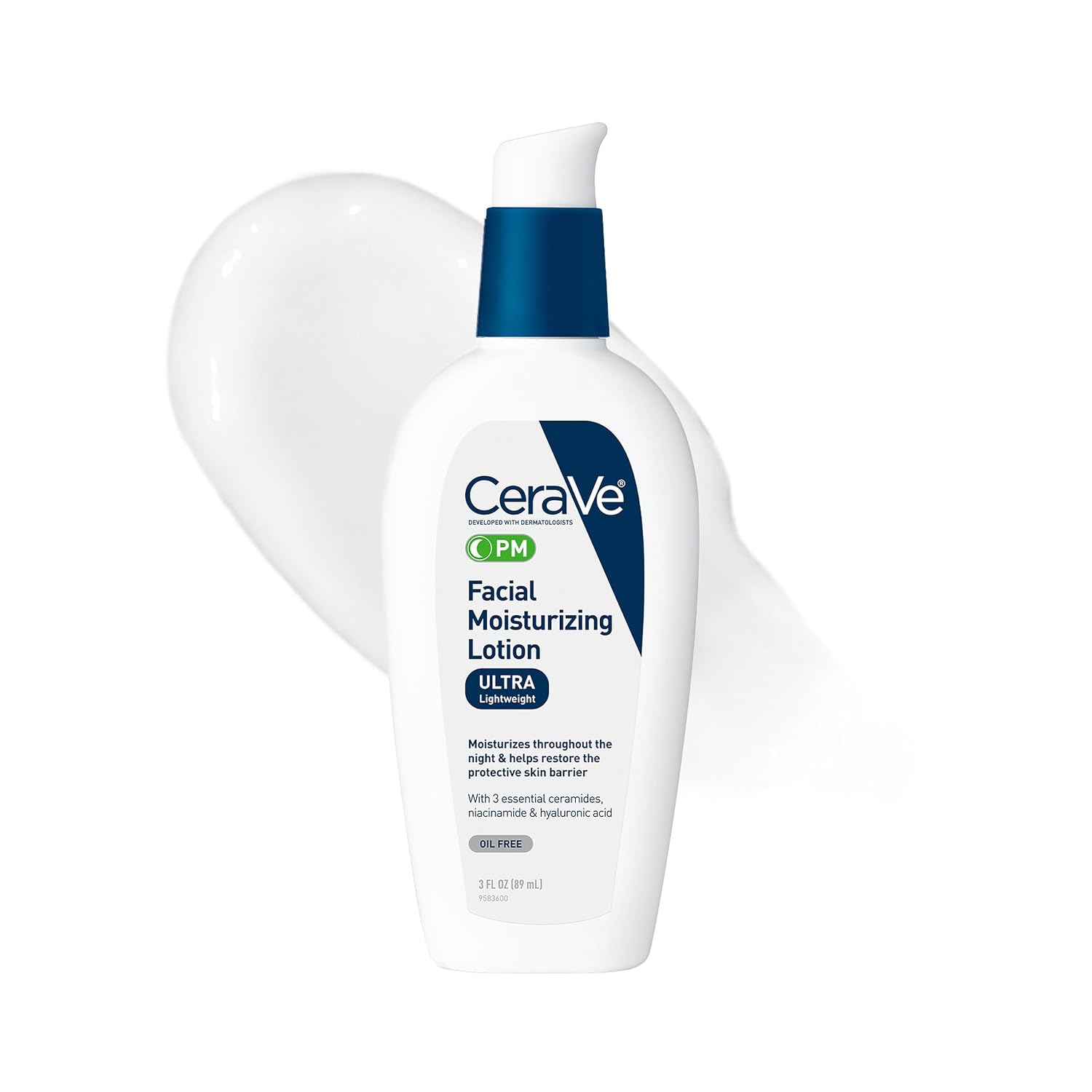 CeraVe PM Facial Moisturizing Lotion, Skin Care for Dry Skin, Oil-Free, 3oz | Skin Care with Hyaluronic Acid & Niacinamide, Face Moisturizer For Men & Women, Skin Barrier Repair, Daily Oil-Free Lotion