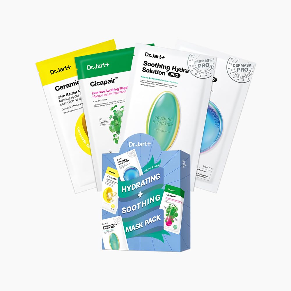 Dr.Jart+ Hydrating and Soothing Face Mask Value Set | 4 Korean Face Masks | Korean Skin Care Set