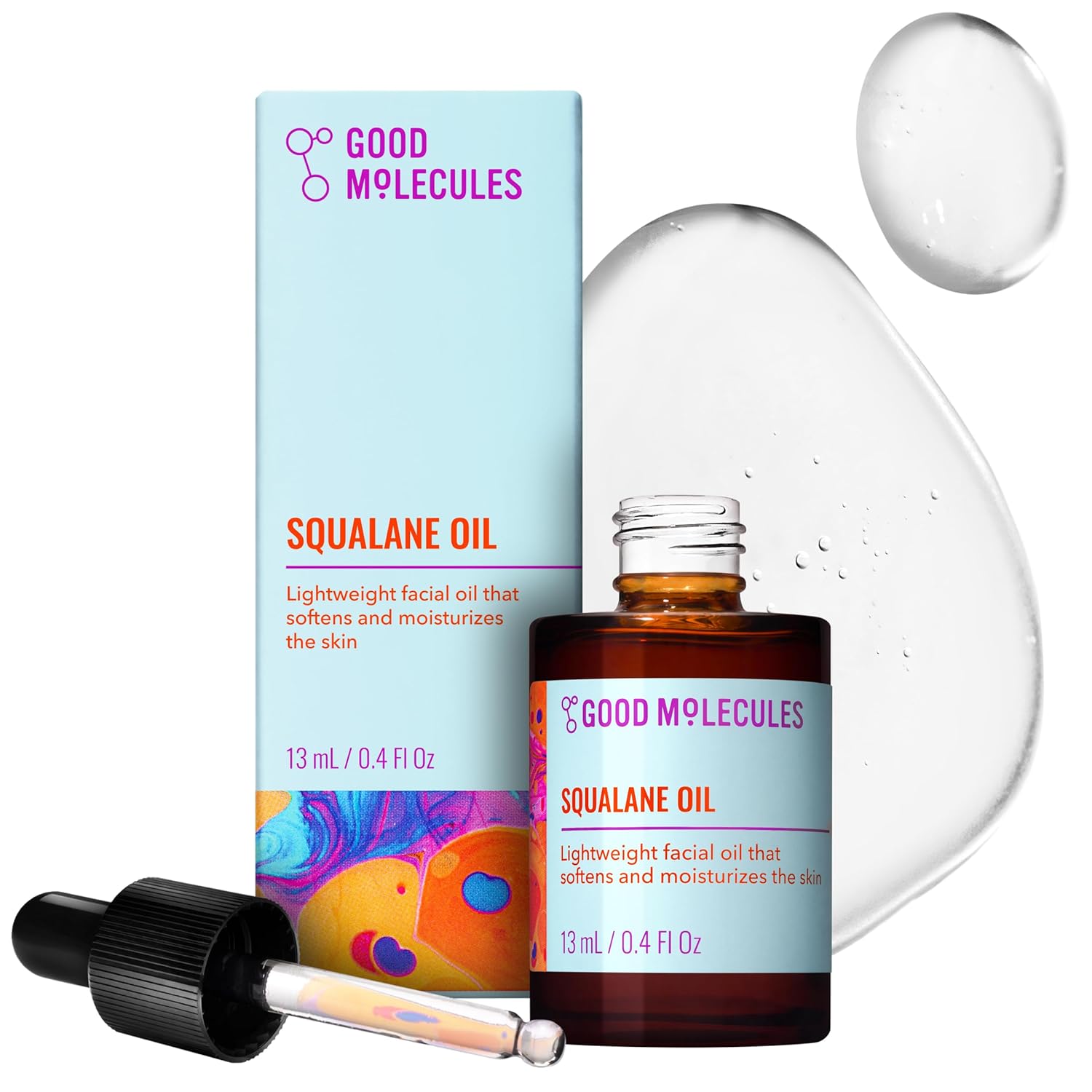 Good Molecules Squalane Oil for Face, Lightweight Facial Oil, 13 ml | Lightweight facial oil that softens and moisturizes skin. Suitable for all skin types.