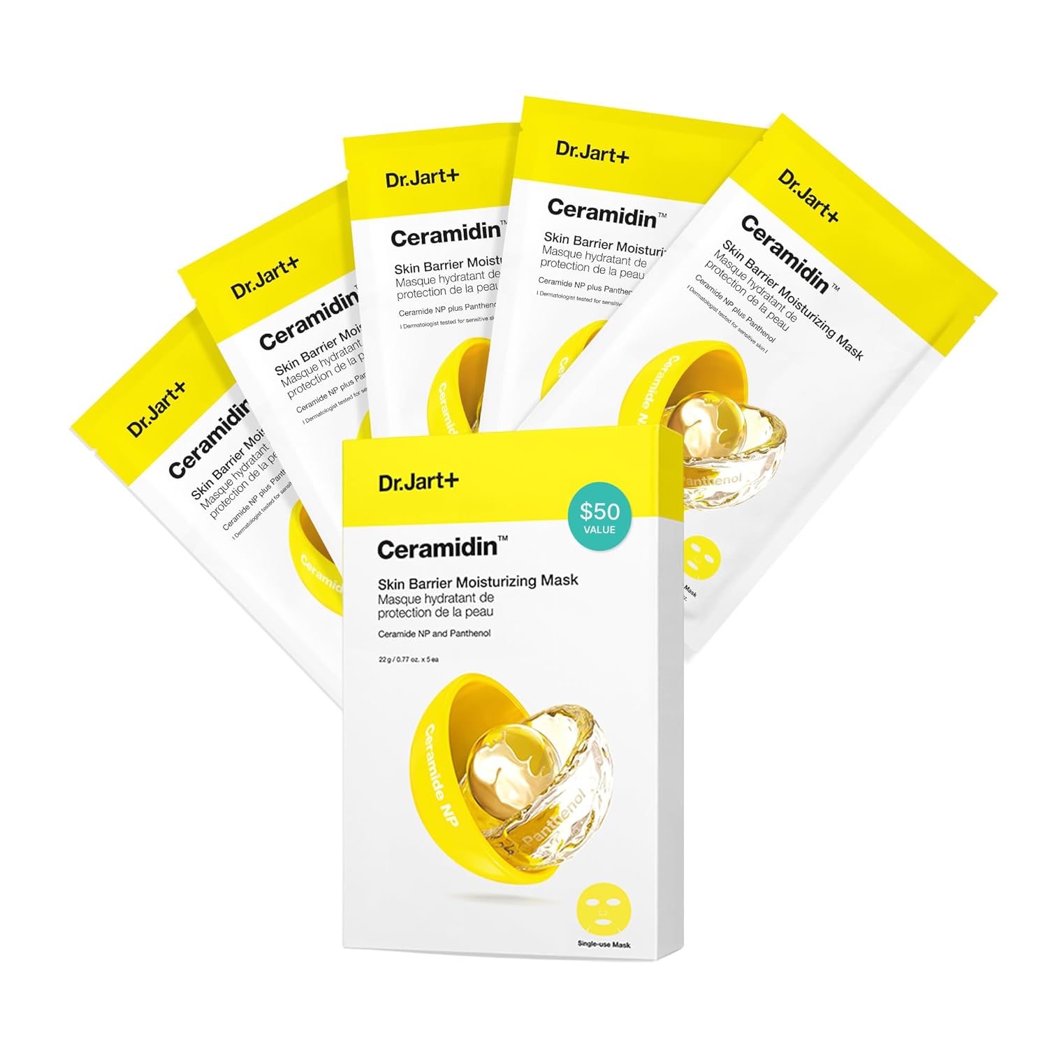 Dr.Jart+ Ceramidin Skin Barrier Moisturizing Korean Face Mask Ceramide NP and Panthenol | Sheet Mask | Beauty Gifts for Women | Korean Skin Care