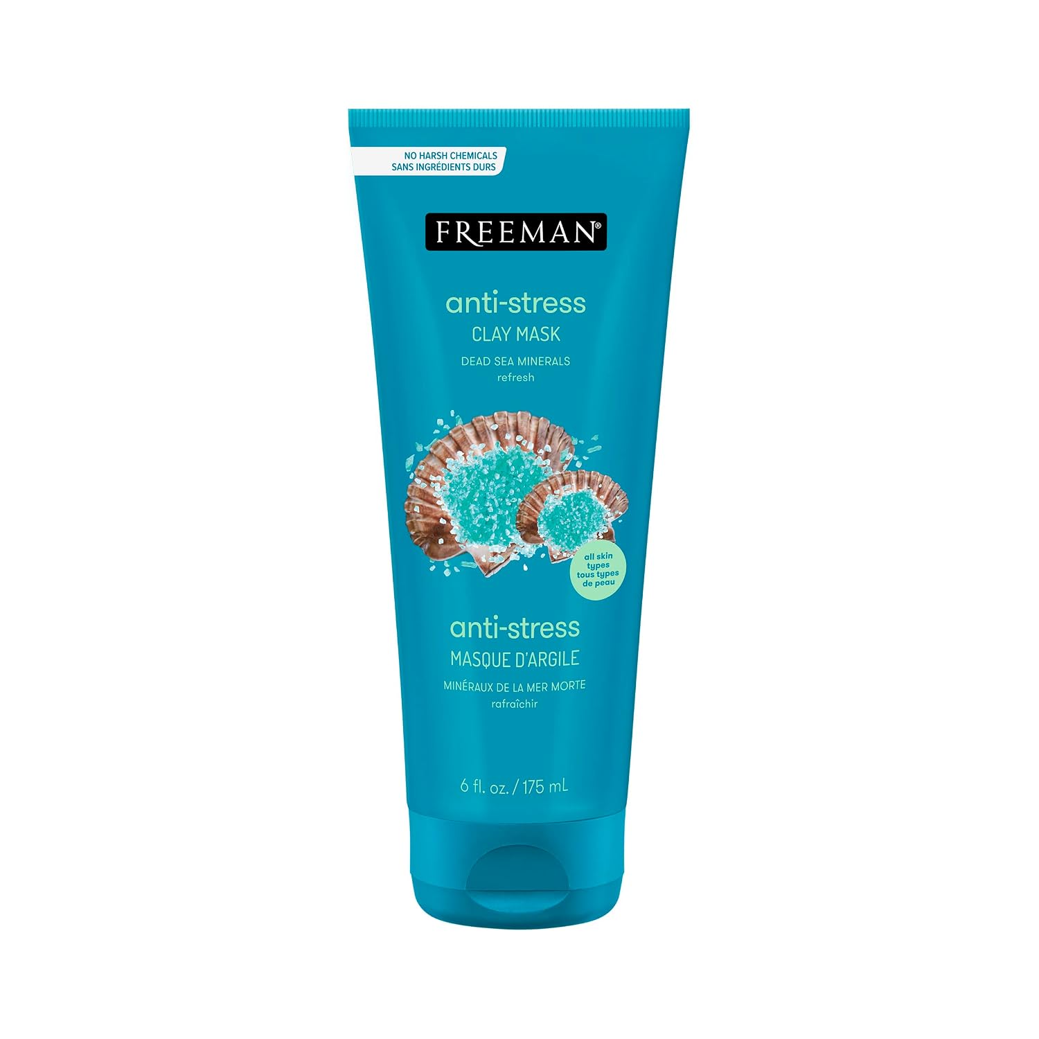 Freeman Anti-Stress Clay Mask, Dead Sea Mineral Face Mask, 6 Fl Oz Tube | Unclog pores, face clay mask, lavender, sea salt, sensitive skin face mask