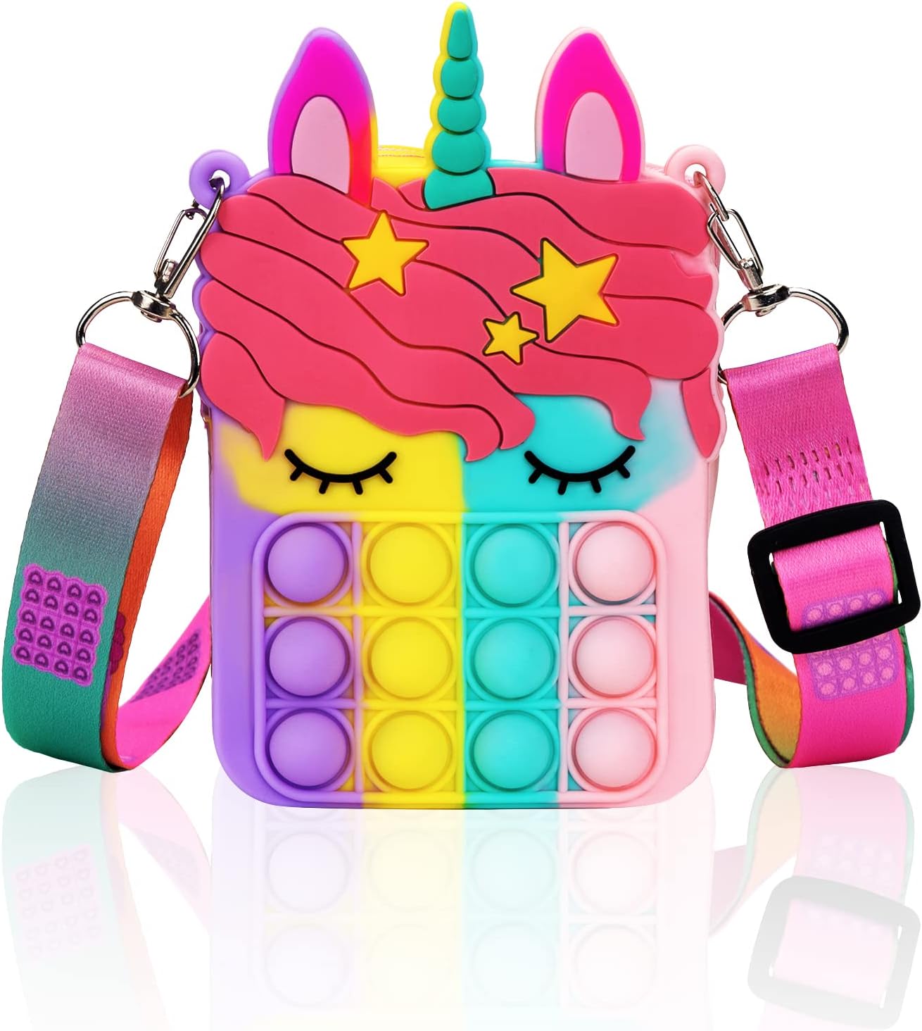 Civan Small Pop Purse,Unicorn Pop Purse for Girl Boy and Women Pop Bag with Unicorn Pop Toy,Shoulder Bag Fidget Toys Pop Fidget Backpack Toy for ADHD Anxiety School Backpack Silicone Bag Pop for Girls