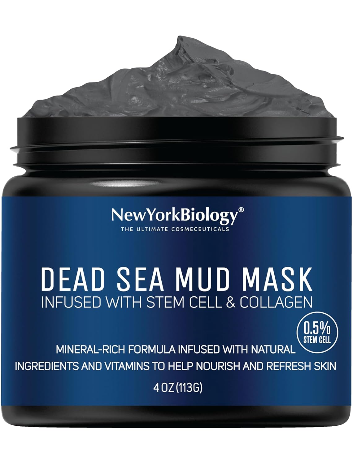 New York Biology Dead Sea Mud Mask, Stem Cell & Collagen - 4 oz | For Face & Body, Pore Refiner for Oily Skin, Natural Skincare for Women & Men, Firms Skin for a Healthier Complexion