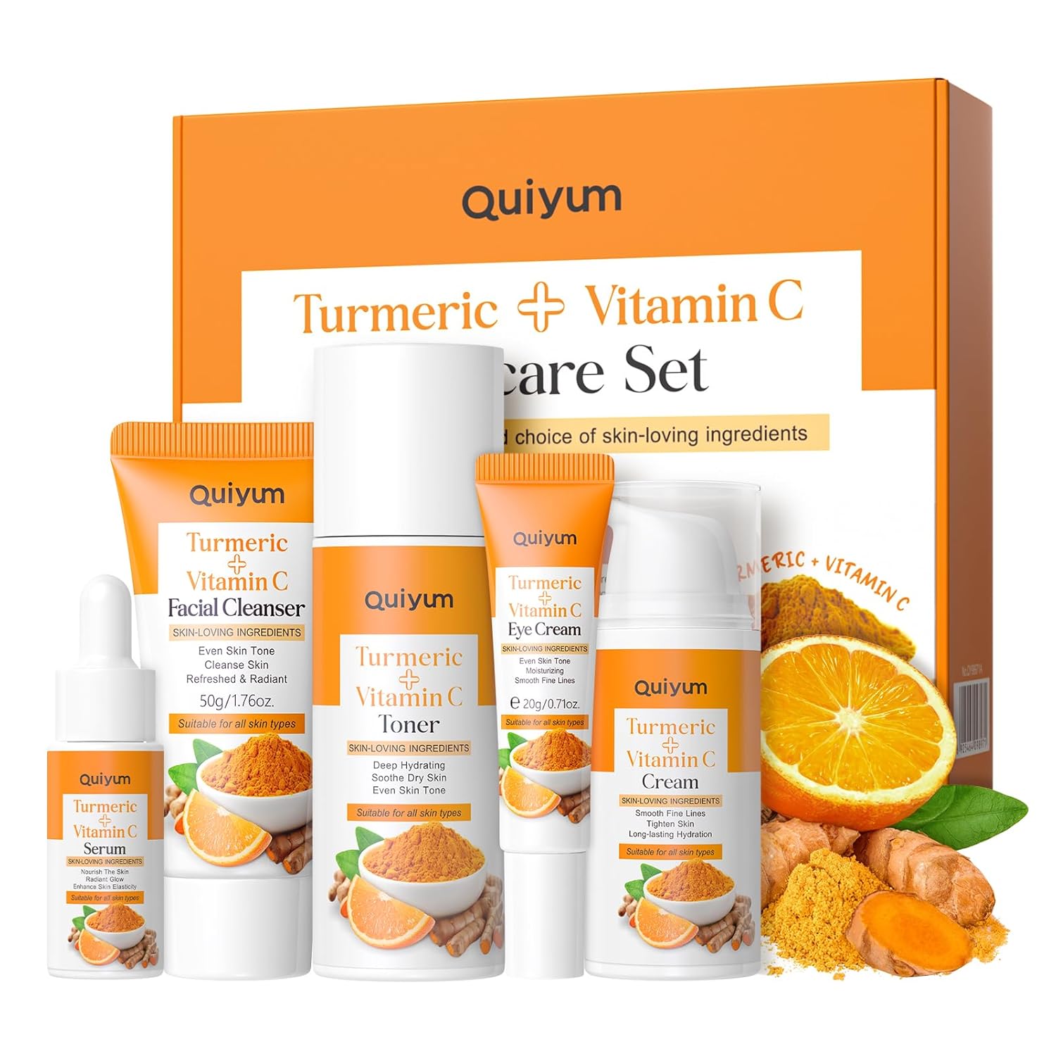 Turmeric Vitamin C Skin Care Set, 5PCS Beauty Routine for Women | Dark Spot Remover for Face, Reduce Acne, Even Tone, Glow, Valentine's Day Birthday Gift, Skincare Products