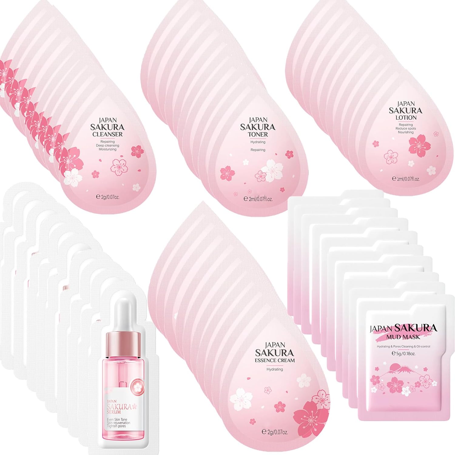 60Pcs Mini Travel Skincare Sets, Mini Travel Items Including Face Wash, Serum, Toner, Lotion, Moisturizing Cream, Sakura Mud Mask, Face Skin Care Routine Kit Organic Skin Care Kit