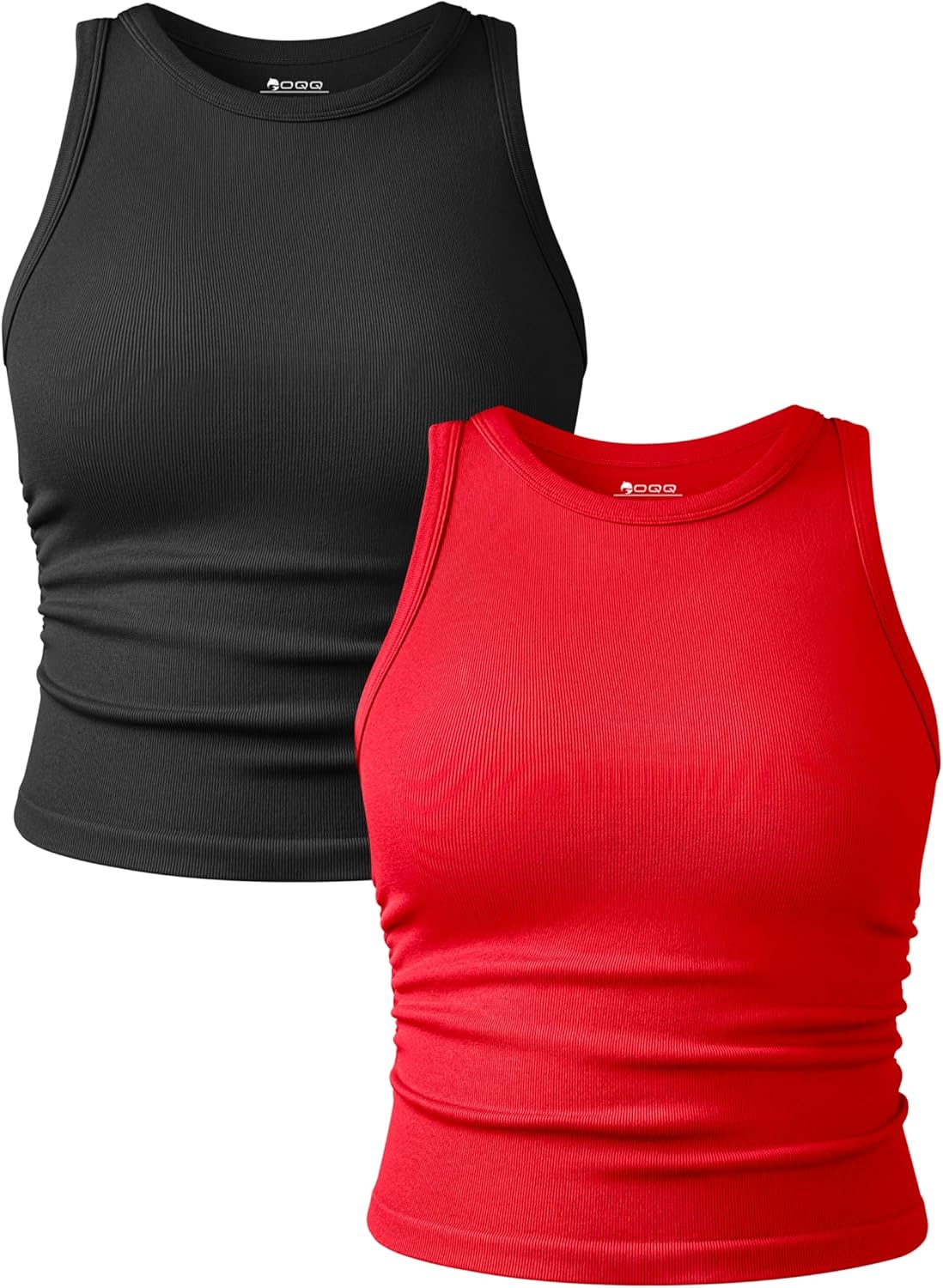 OQQ Women's 2 Piece Tank Tops Crew Neck Sleeveless Basic Stretch Casusal Yoga Crop Camis