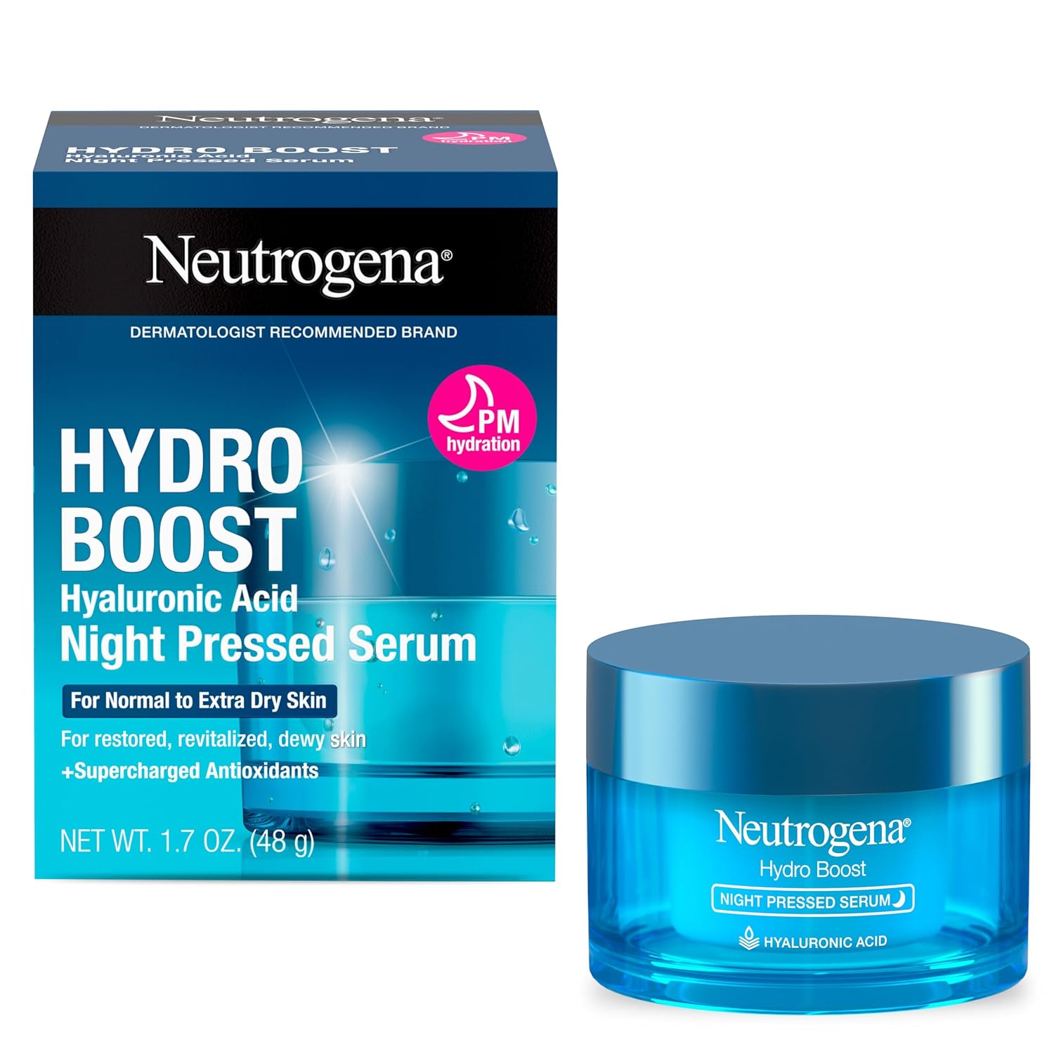 Neutrogena Hydro Boost Night Pressed Serum, 1.7 oz | Hyaluronic Acid & Antioxidants, Hydrating Face Moisturizer, Restores & Revitalizes Skin Overnight, Normal to Extra Dry Skin