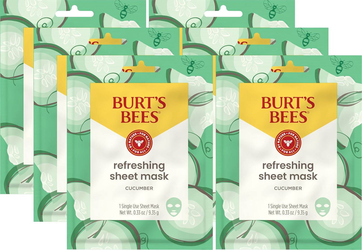 Burt's Bees Refreshing Sheet Face Mask with Cucumber, Pack of 6