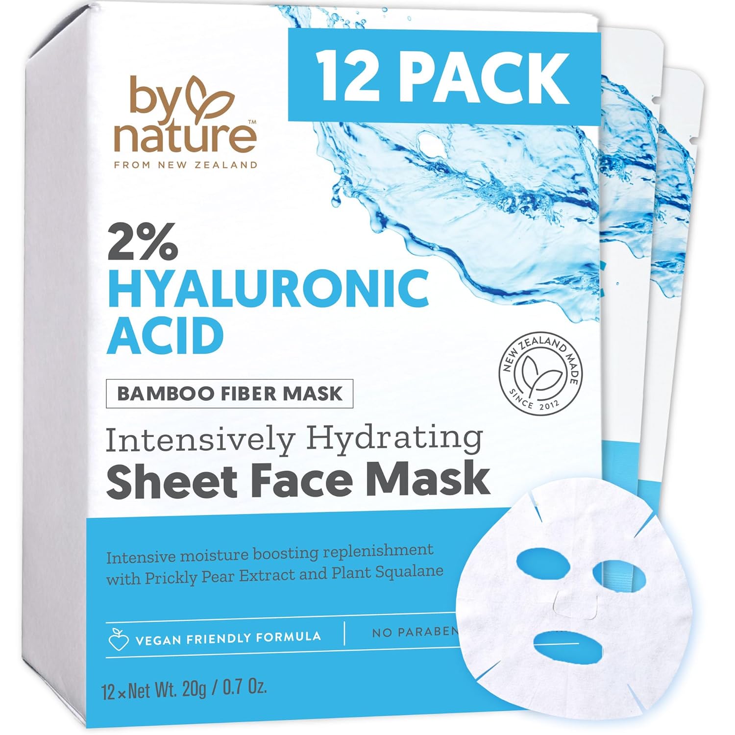 By Nature 2% Hyaluronic Acid Sheet Mask - Pack of 12