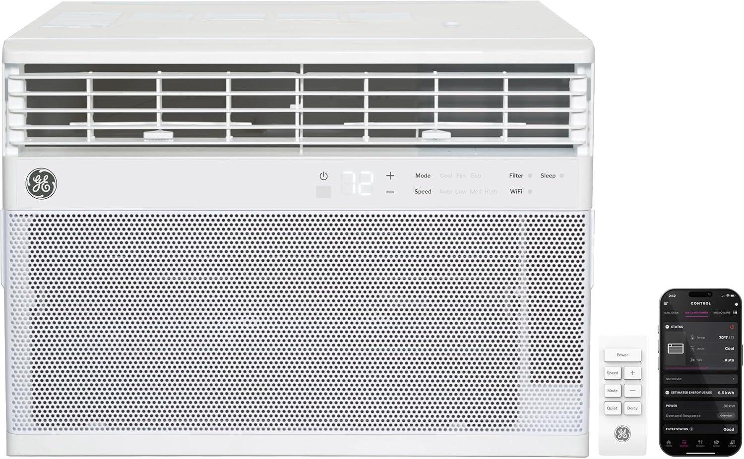 GE 10,000 BTU Smart Window Air Conditioner, Powerful Cooling for Rooms up to 450 Sq Ft, Energy Efficient, Wi‑Fi, Alexa/Google, Quick Install Kit, White