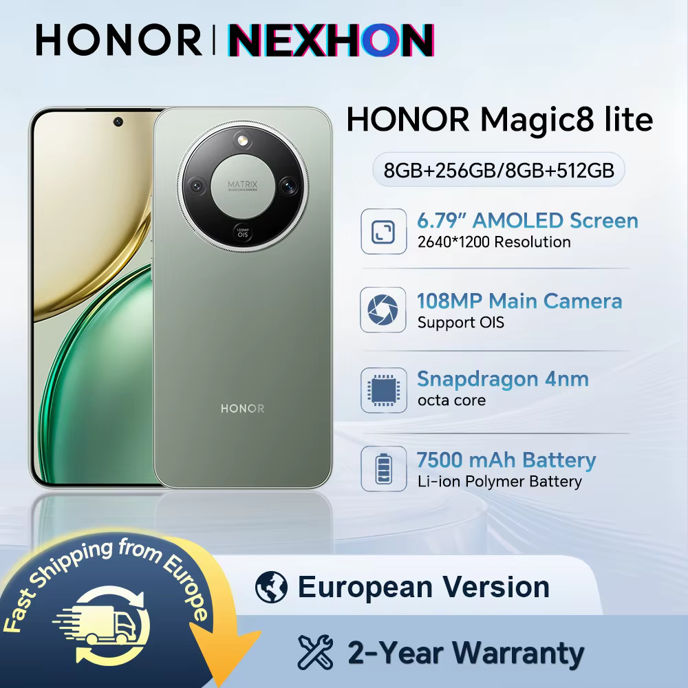 HONOR Magic8 lite, version européenne, smartphone 5G, batterie 7500 mAh, appareil photo principal 108 MP avec OIS, écran AMOLED 6,79 pouces, triple protection, smartphone HONOR