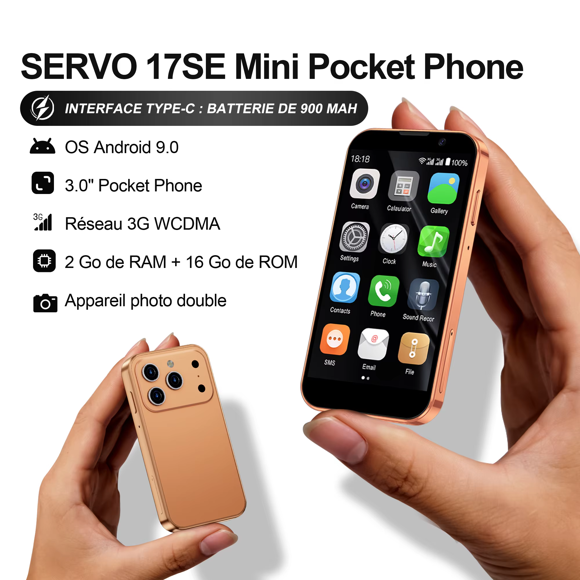 Mini smartphone téléphone Écran 3.0 Pouces RAM 2GB + ROM 16GB Réseau 3G WCDMA GPS WiFi Double Carte SIM telephone portable