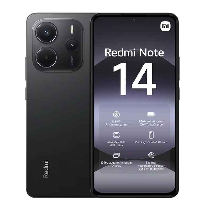 Xiaomi Redmi Note 14 4G NFC Ecran Amoled 6,67 Full Hd 120Hz Processeur Helio G99 Ultra Appareil Photo Ai 108MP Batterie 5500Mah 8Go 256Go Noir