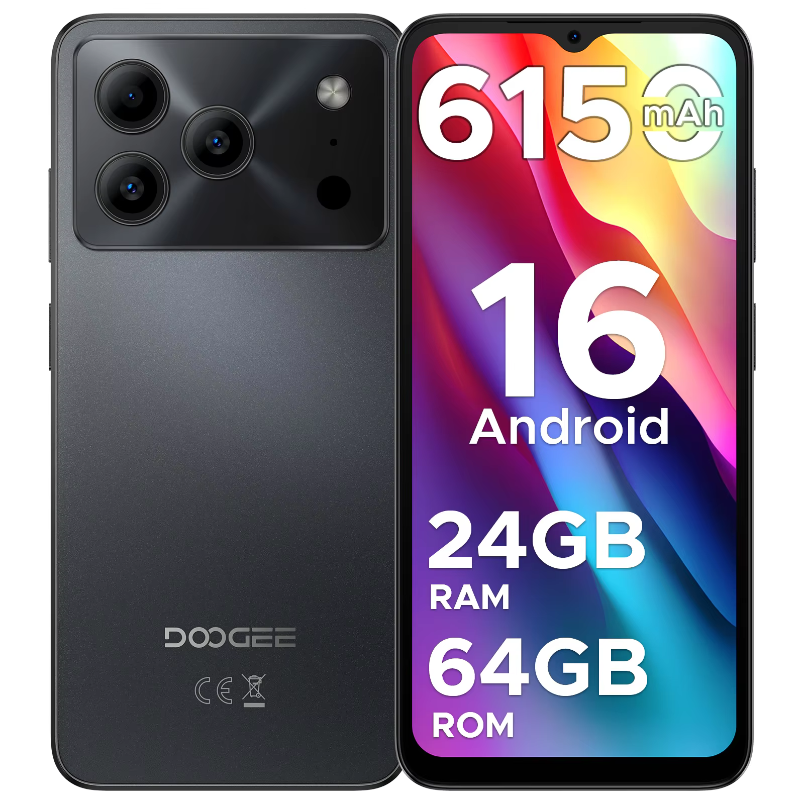Version Globale DOOGEE Note 56 Smartphone Android 16 Batterie 6150 mAh Écran 6,56'' 24 Go de RAM + 64 Go de ROM Appareil Photo 8 MP Téléphone Portable