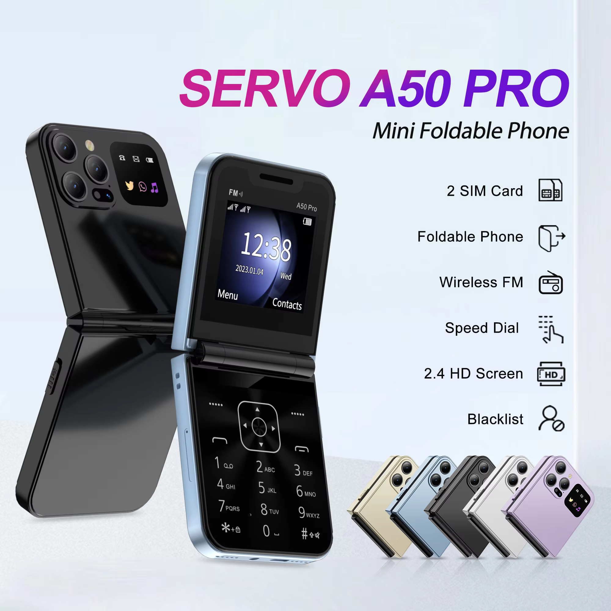 SERVO A50 Pro Flip Cellphone Dual SIM Card 2G GSM Network Electric Torch Automatic Call Recording 2.4-inch Screen Foldable Mobile Phones Type-C - AliExpress 509