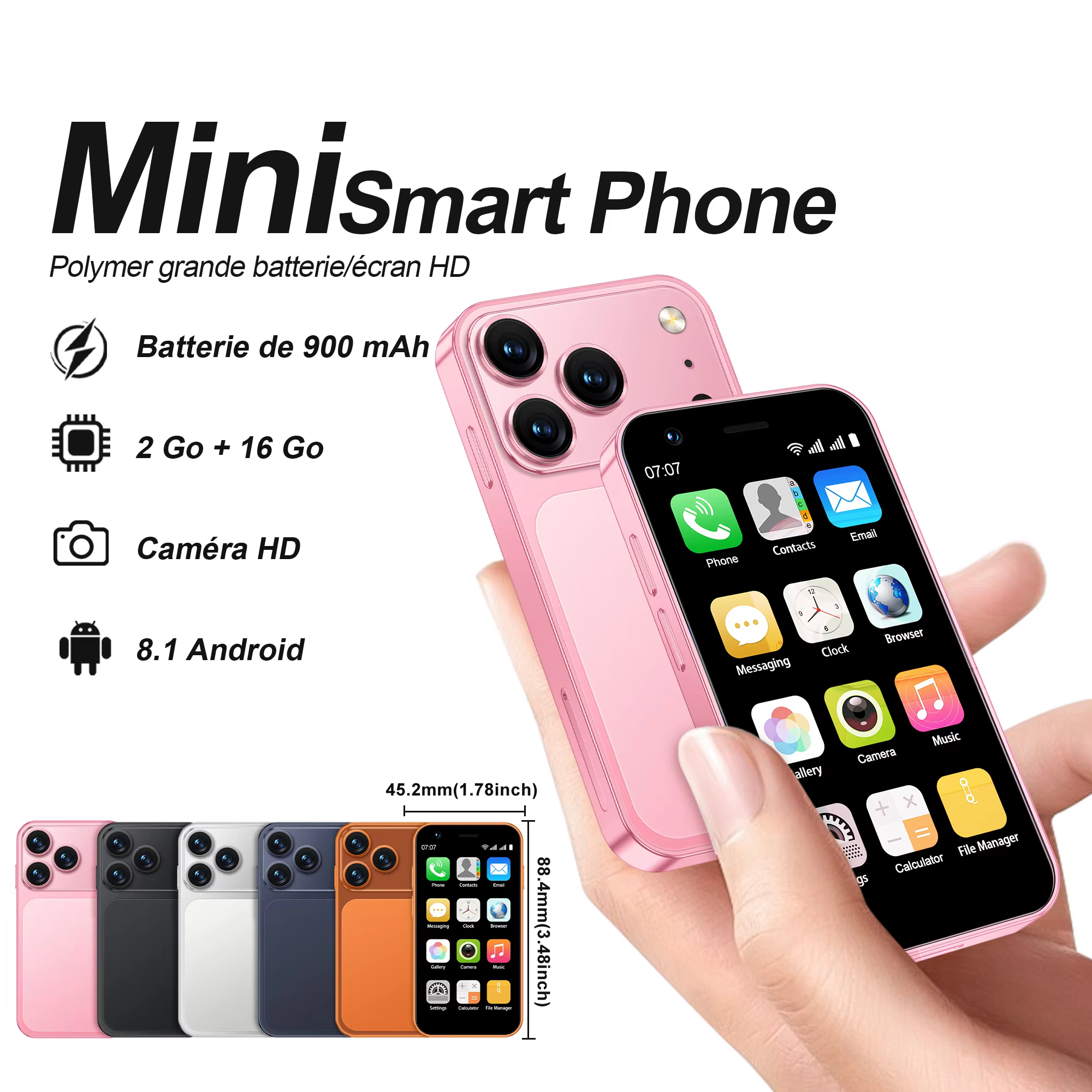mini telephone androïd 3G WCDMA double carte SIM GPS Wi-Fi 2GB+16GB visage déverrouiller 3.0 pouces Mini téléphones intelligents