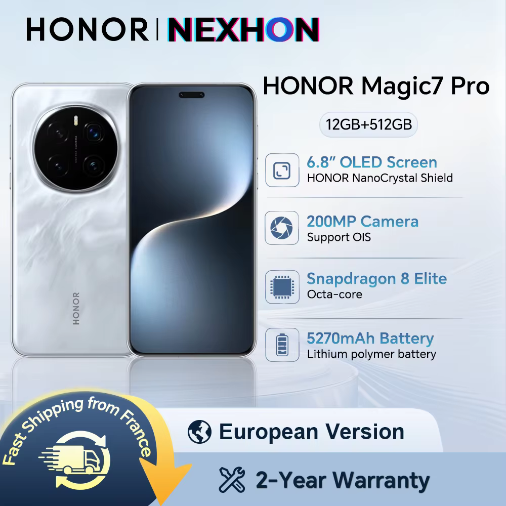 HONOR Magic7 Pro, version européenne, smartphone 5G, écran OLED de 6,8 pouces, Snapdragon 8 Elite, 12 Go + 512 Go, batterie de 5270 mAh, MagicOS 9.0 AI