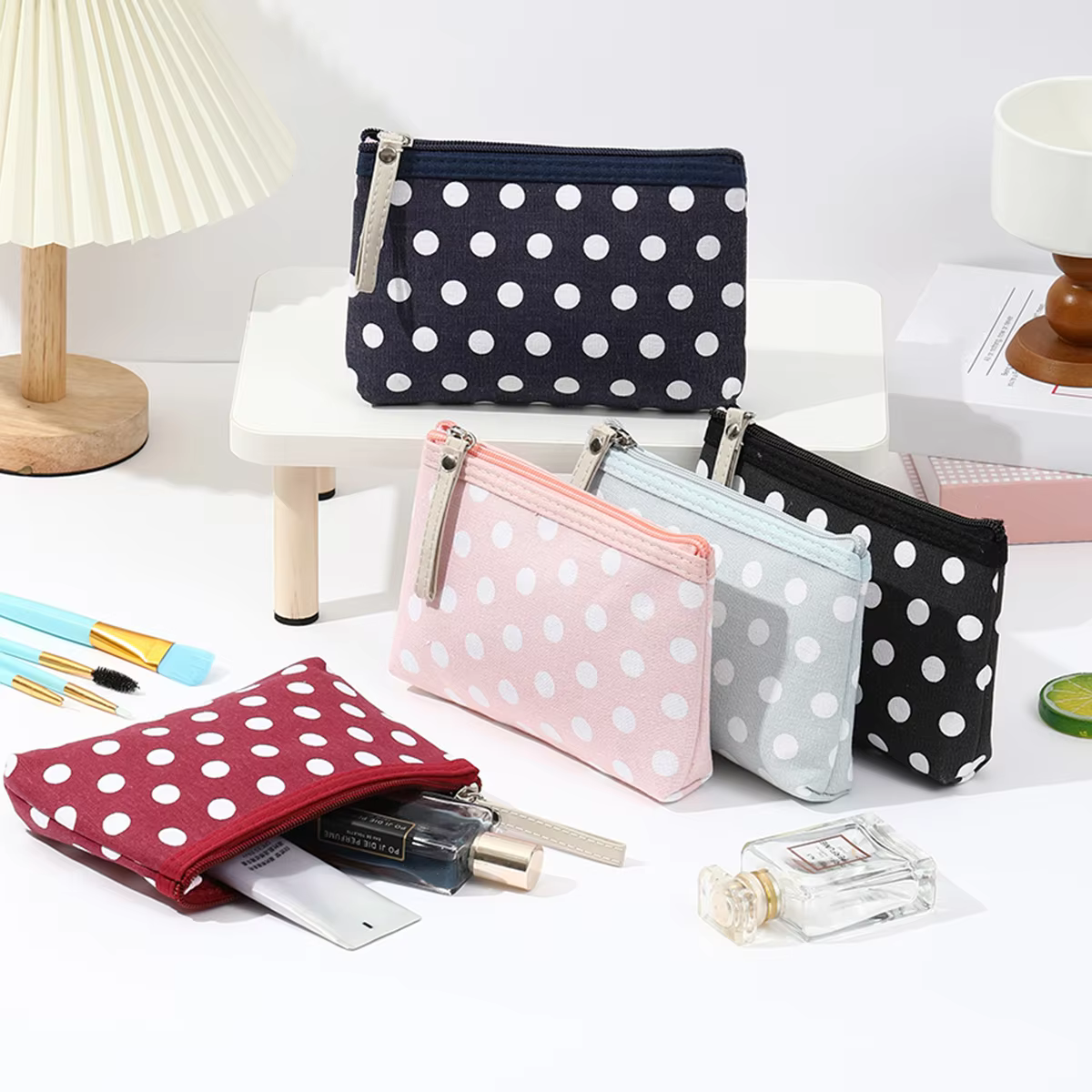 Small Fresh Canvas Dot Makeup Bag Simple and Portable Skincare Storage Bag Korean Version Student Pencil Case Wallet - AliExpress 1524