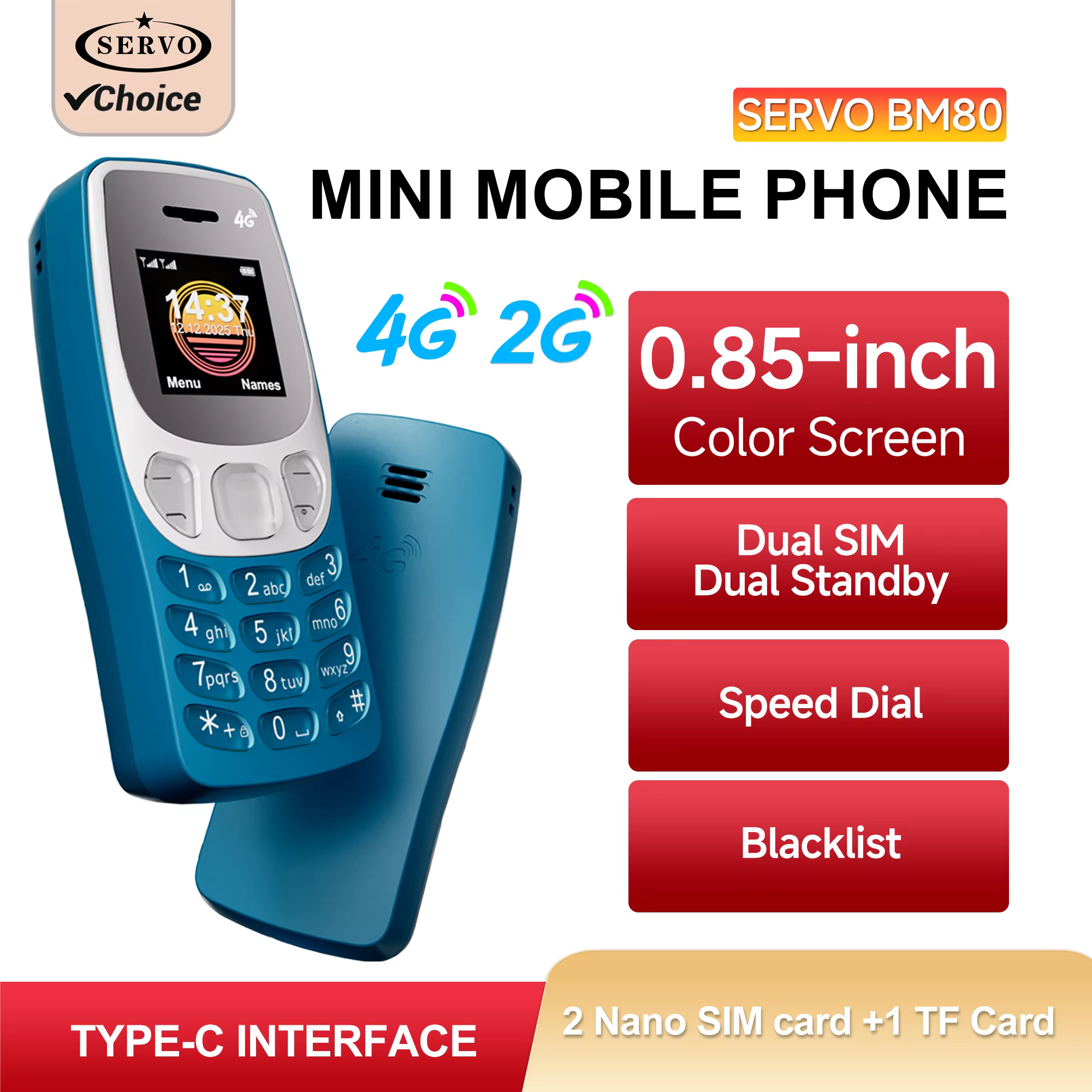 SERVO BM80 2G VS 4G Mini Mobile Phone Dual SIM Speed Dial Auto Call Recording Blacklist Magic Voice Small Cellular Phones Type-C - AliExpress 509