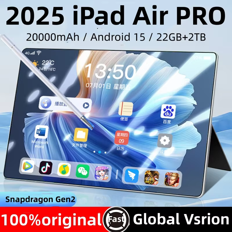 Tablette iPad Air Pro 5G originale 2026, 24 Go + 2 To, 20 000 mAh, Snapdragon 8 Gen 3, Android 15, 5G, double SIM, GPS, Wi-Fi, tablette Android originale