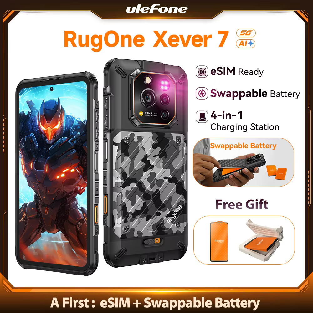 RugOne Xever 7 5G, smartphone robuste sous Android 15, 512 Go de ROM, 12 Go de RAM + 12 Go de stockage, écran AMOLED 6,67" 120 Hz, NFC, batterie amovible 5500 mAh