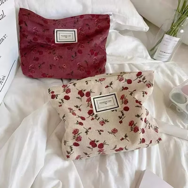 Corduroy Flower Cosmetic Bag Clutch Bag Large Makeup Organizer Bags Korean Cosmetic Pouch Women Cute Toiletry Beauty Case - AliExpress 1524
