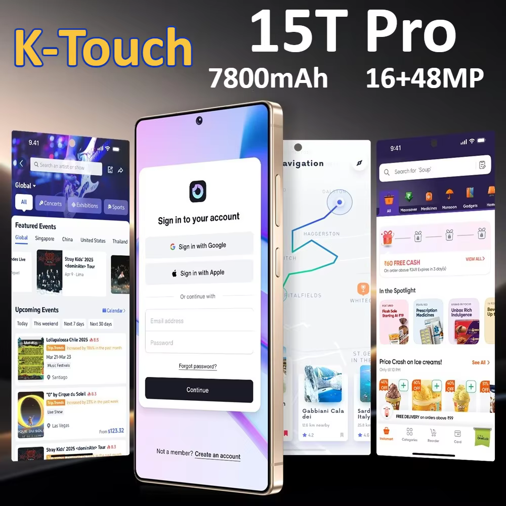 Téléphones mobiles K-Touch 15T Pro, smartphone Android 15, téléphone portable 7,3 pouces, 16+48MP, 22GB+2TB, 7800mAh, 5G, double SIM, déverrouillage par reconnaissance faciale