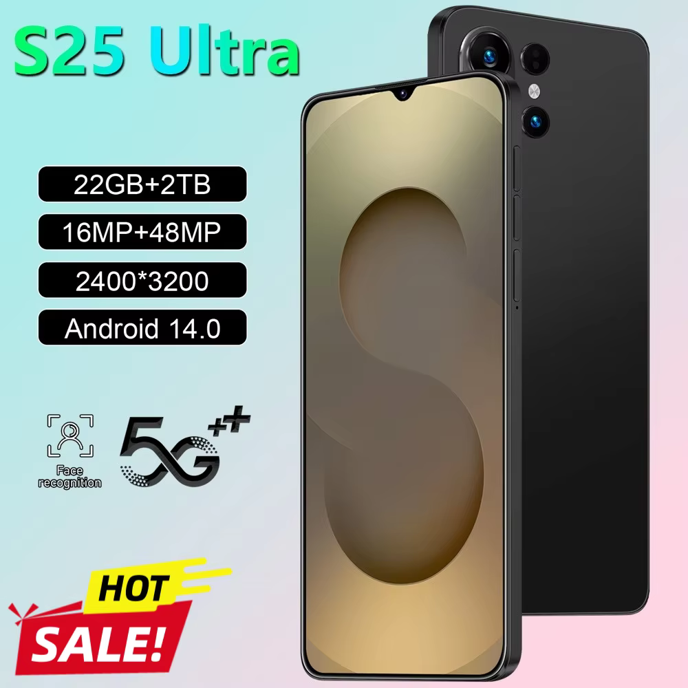 NOUVEAU Téléphones Mobiles S25 Ultra Smartphone Android 5G 7.0 HD Téléphone Portable 22GB 2TB 7800mAh Octa Core Débloqué Double SIM Appareil Photo 16+48MP