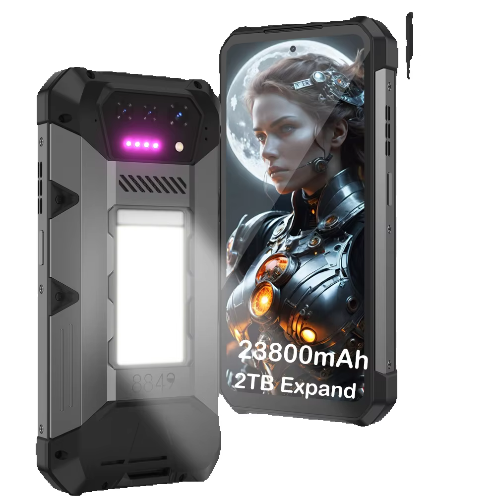 8849 randonnée Unihertz Smartphone robuste 23800mAh 1200Lumens lampe de poche 24GB + 512GB extensible 2 to Android14 deux SIM 6.78 ''120Hz