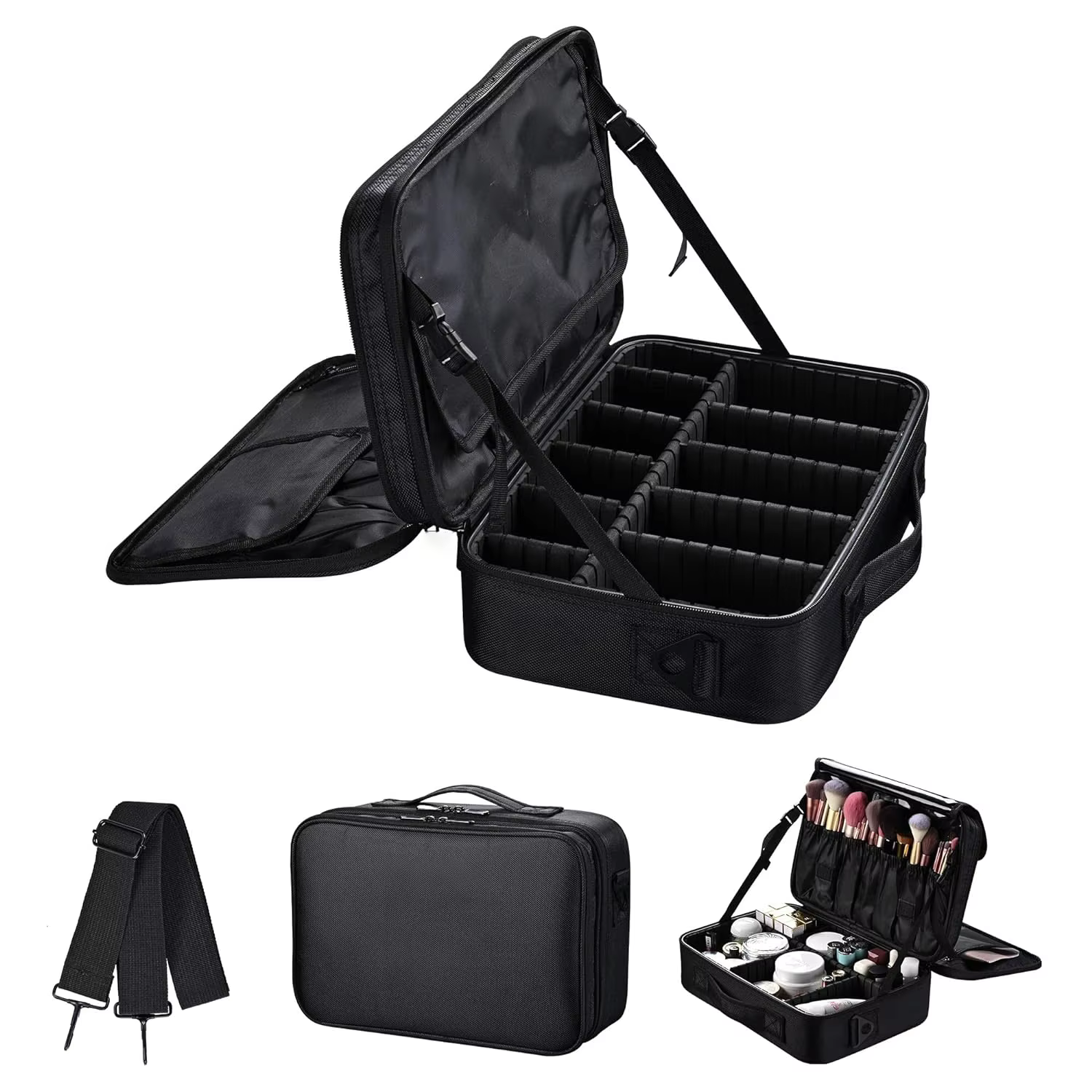 Large capacity travel makeup case, portable artist organizer with adjustable dividers and shoulder strap for toiletries jewelry - AliExpress 1524