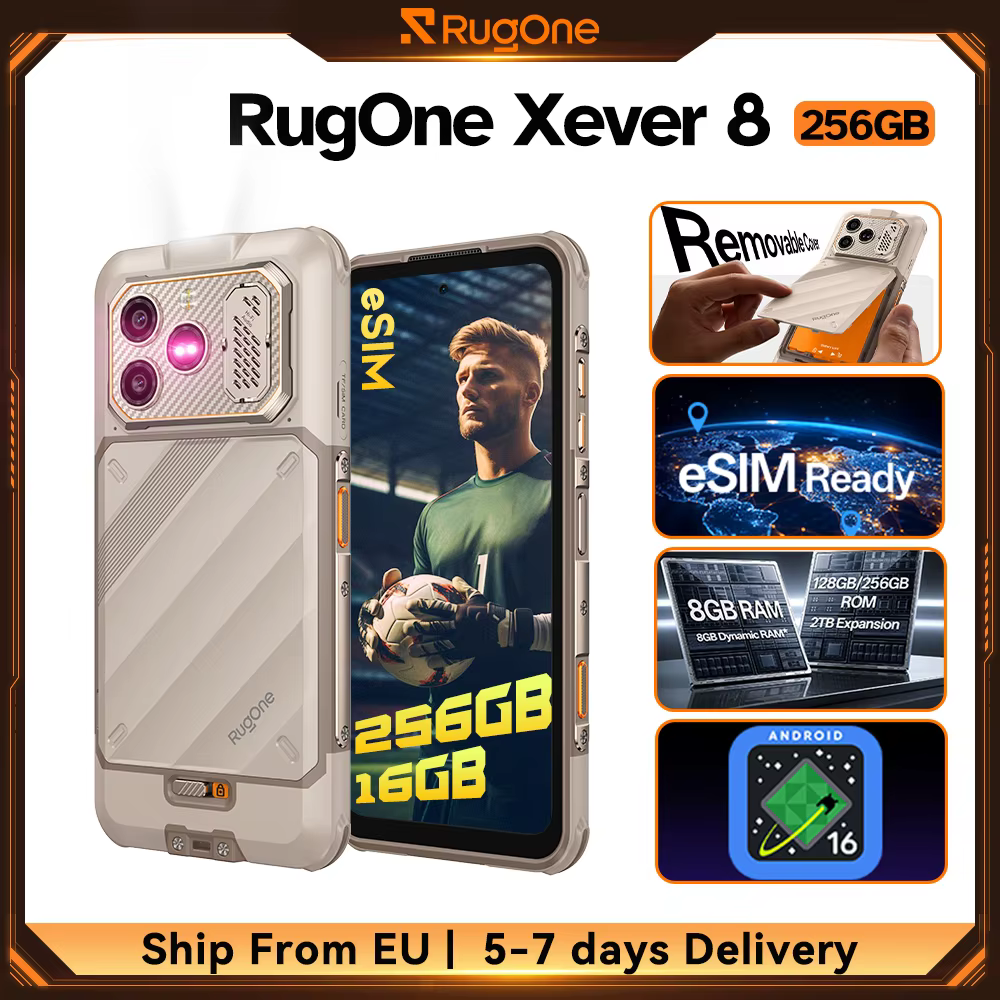 【256 Go de ROM】Smartphone RugOne Xever 8 Android 16 4G robuste Helio G200 Jusqu'à 16 Go de RAM eSIM Batterie amovible 4800 mAh Écran étanche 6,5'' 120 Hz Téléphone mobile d'extérieur NFC mondial