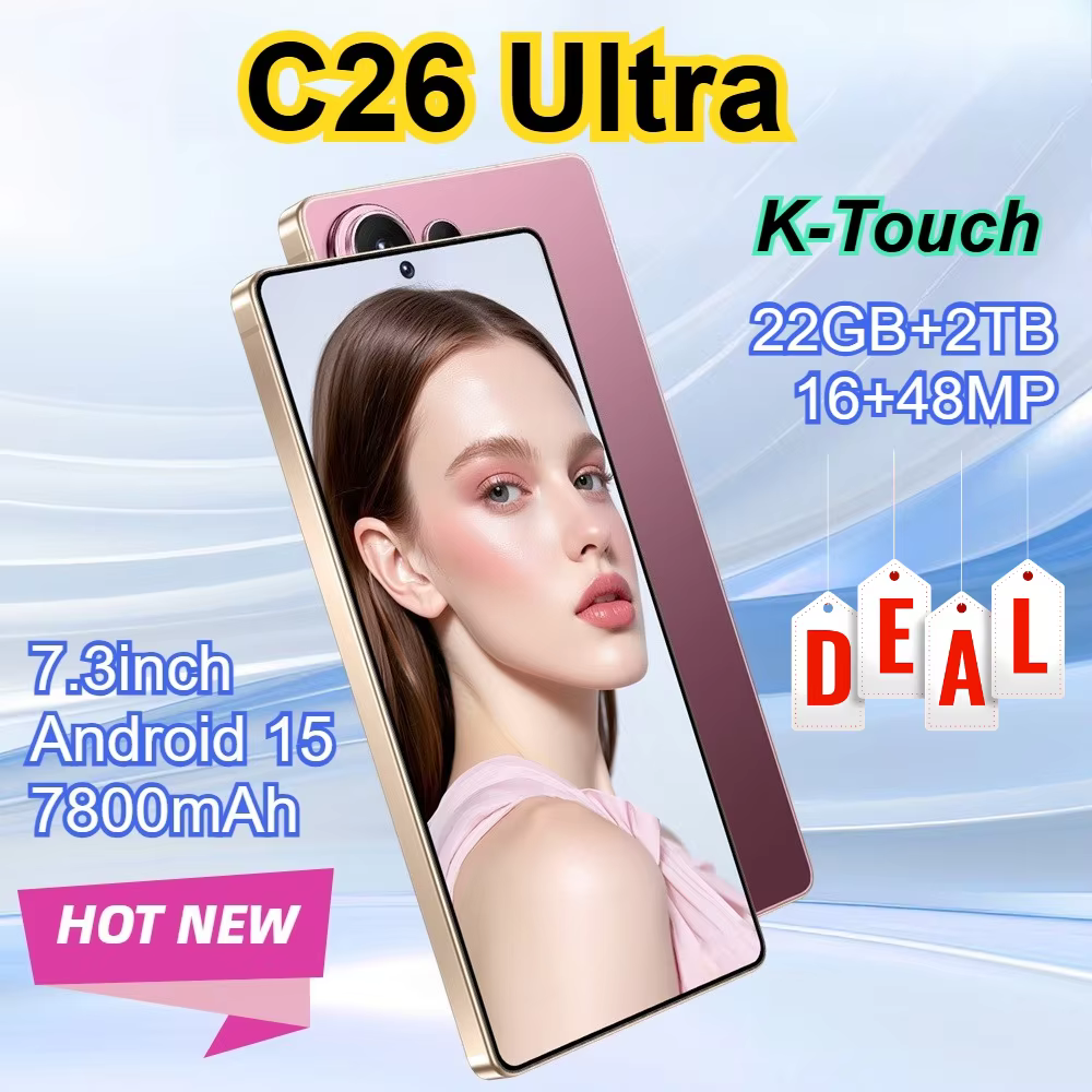Nouveau smartphone K-Touch pour C26 Ultra 5G, téléphone portable 7,3 pouces, batterie 7800 mAh, écran complet, appareil photo 48 MP, Android, 22 Go de RAM, 2 To de ROM, processeur Octa Core, Face ID, 