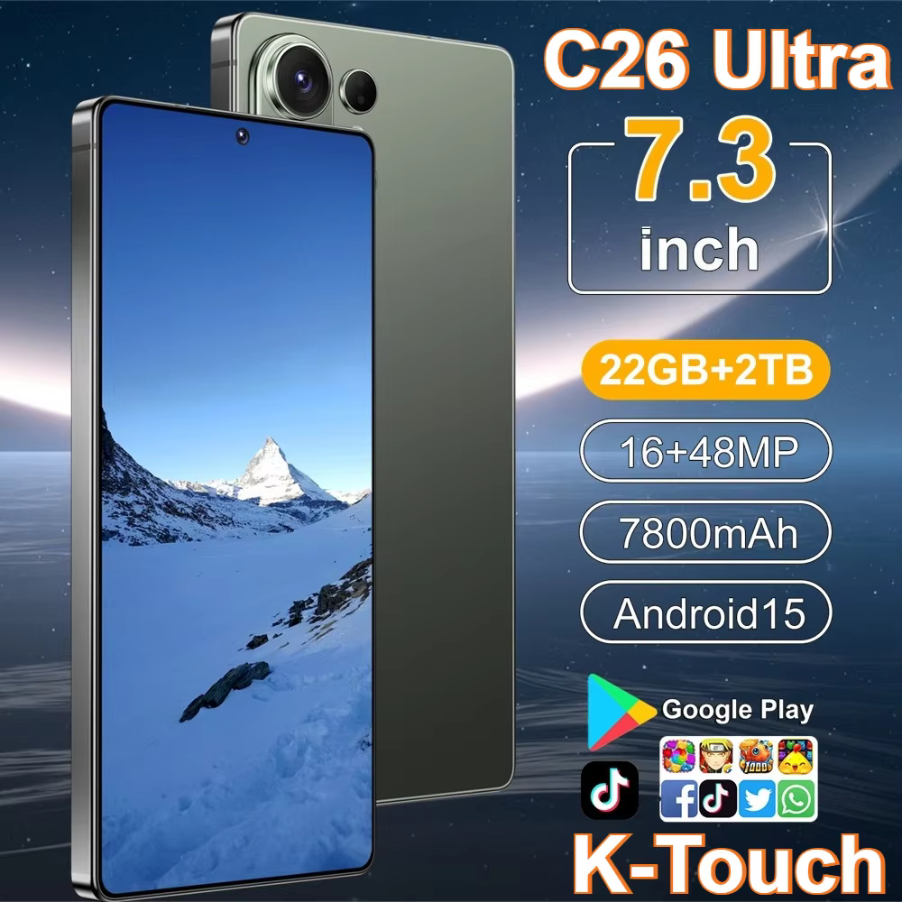 Téléphones mobiles K-Touch pour smartphone C26 Ultra, téléphone portable Android 5G, écran HD Full de 7,3 pouces, 22 Go de RAM, 2 To de ROM, batterie de 7800 mAh, appareil photo 48 MP, reconnaissance 