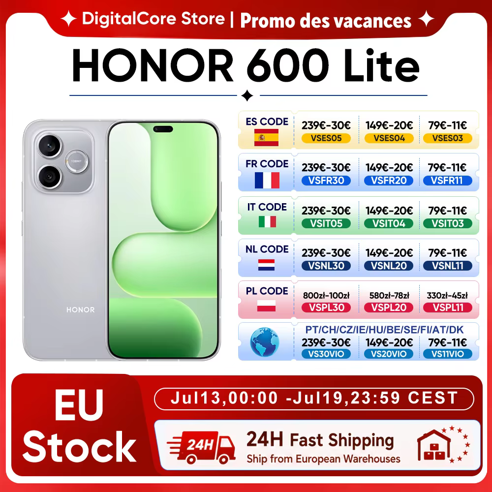 Nouveau smartphone HONOR 600 Lite 5G 2026, MediaTek Dimensity 7100 Elite, écran AMOLED 6,6 pouces 120 Hz, batterie 6520 mAh, SuperCharge 45 W, appareil photo IA 108 MP
