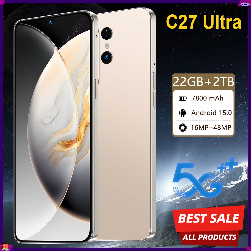 Nouveau Smartphone C27 Ultra Android 5G 7.3HD 22G+2TB Téléphones Mobiles Intelligents Double SIM 7800mAh Téléphone Portable Débloqué 48MP Version Globale