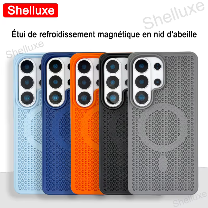 Coque magnétique en maille respirante de refroidissement en nid d'abeille Shelluxe pour Samsung Galaxy S26 S25 S24 S23 S22 Plus Ultra Global PC Dissipation dure protection antichoc coque de téléphone