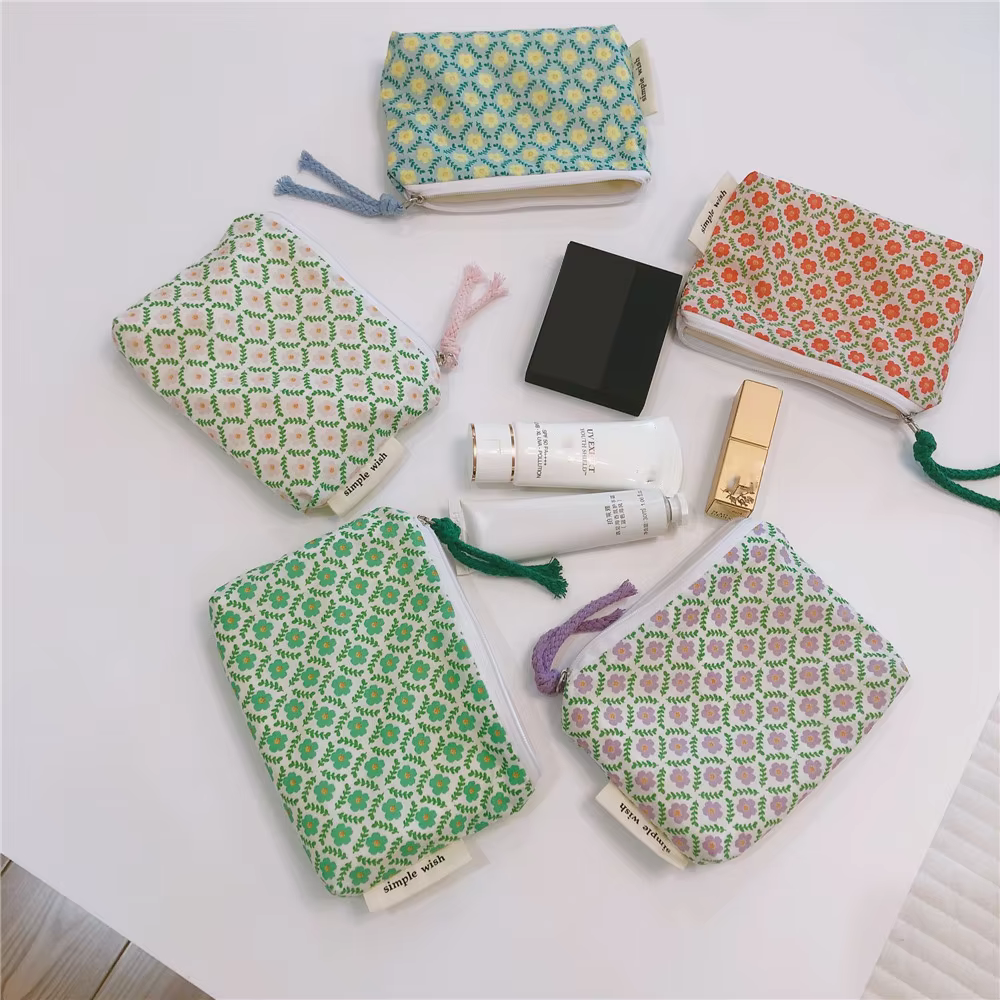 Small Flower Cosmetic Bag Cotton Mini Fabric Women Travel Make Up Toiletry Bag Korean Female Little Purse Zipper Coin Pouch Case - AliExpress 1524