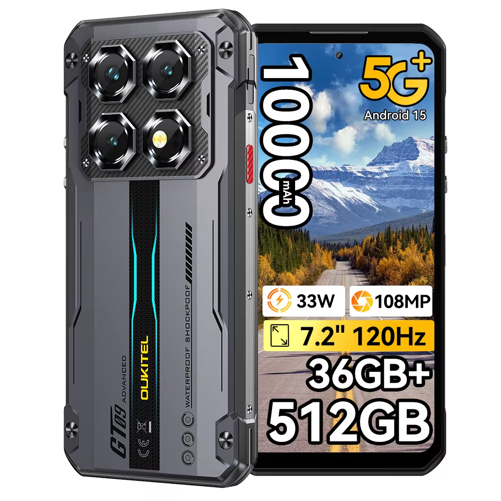 Téléphone robuste OUKITEL WP60 5G 24 Go (8+16) 256 Go / 36 Go (12+24) 512 Go 7,2 pouces HD+ 120 Hz Smartphone 10000 mAh 108 MP Android 15 NFC