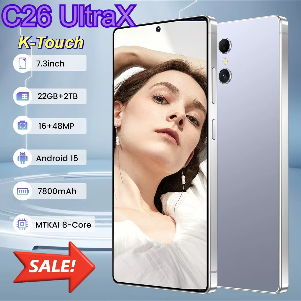 Téléphone portable K-Touch pour smartphone C26 UltraX Android 5G, écran HD Full de 7,3 pouces, 22 Go de RAM, 2 To de ROM, batterie de 7800 mAh, appareil photo 48 MP, reconnaissance faciale, double SIM