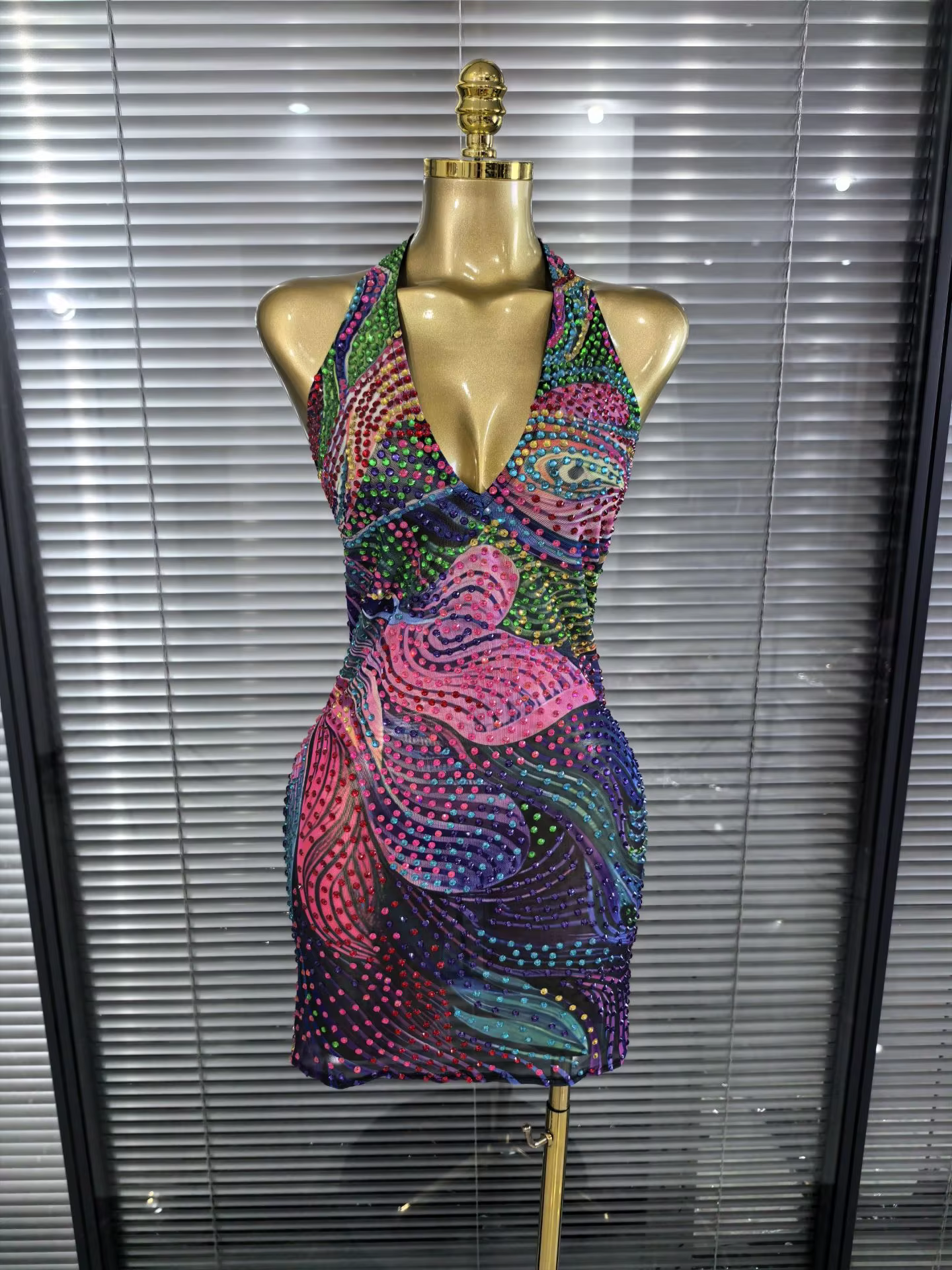 Blue Color Women Sexy Halter Backless Shinning Chain Bodycon Mini Dress Celebrate Nightclub Party Performance Costume Stage Wear - AliExpress 200000345