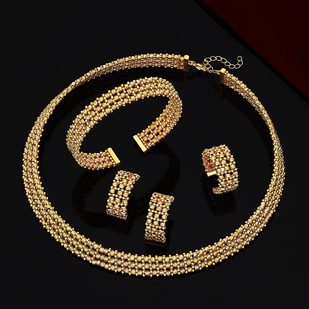 Handmade Jewelry Set Gold Plated Dubai Arabic Bridal Necklace Bracelet Earrings Ring Sets Women Wedding Party Gifts