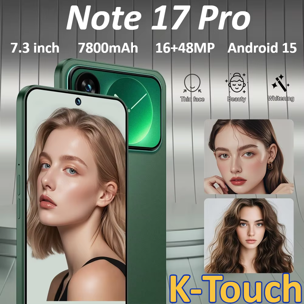 Téléphones mobiles K-Touch Note 17 Pro Smartphone Android 15 Téléphone portable Écran large de 7,3 pouces 16 + 48MP 22 Go + 2 To Batterie 7800 mAh 5G Double SIM Déverrouillage facial WiFi GPS Téléphon