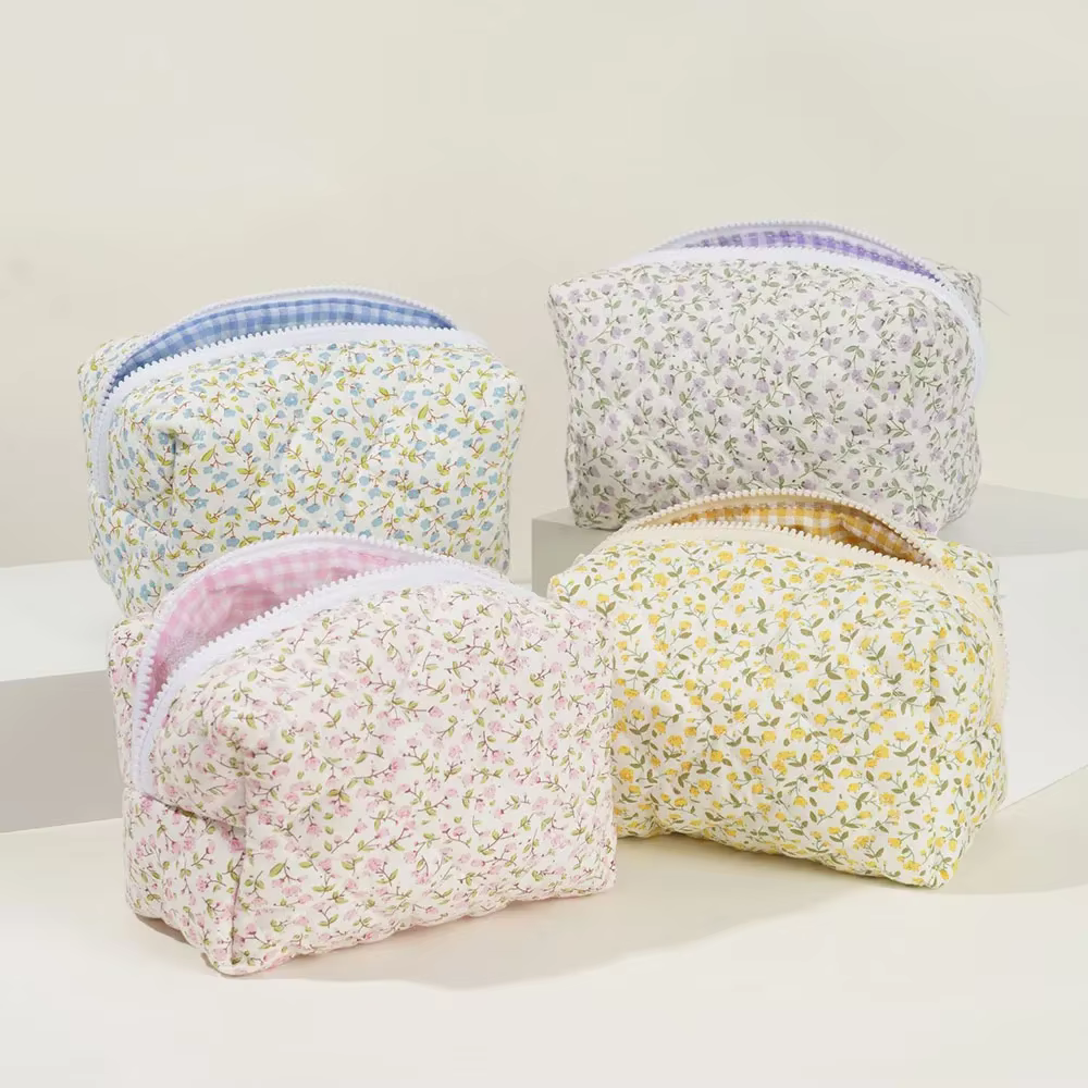 Storage Organizer Floral Puffy Quilted Makeup Bag Flower Printed Cosmetic Pouch Large Travel Cosmetic Bag Makeup Accessory - AliExpress 1524