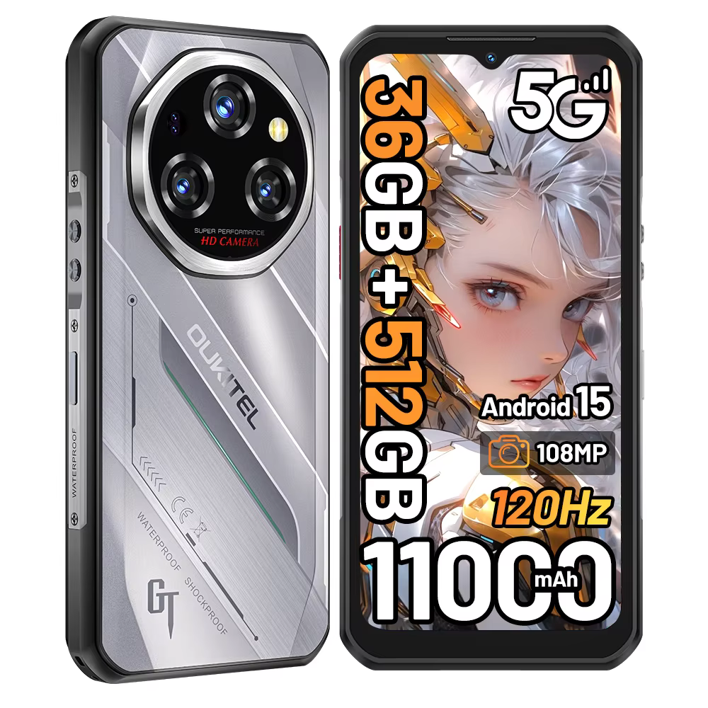 OUKITEL WP62 Smartphone robuste Android 15 36GB(12 + 24) RAM 512GB ROM 11000mAh 33W 6.6 ''FHD + affichage 108MP NFC téléphone portable