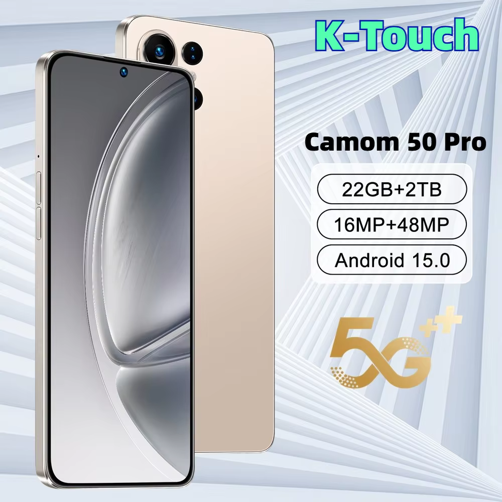 Téléphones mobiles K-Touch Camon 50 Pro Smartphone Android 5G 7.3 HD Téléphone portable 22GB 2TB 7800mAh Octa Core Débloqué Double SIM Appareil photo 16+48MP