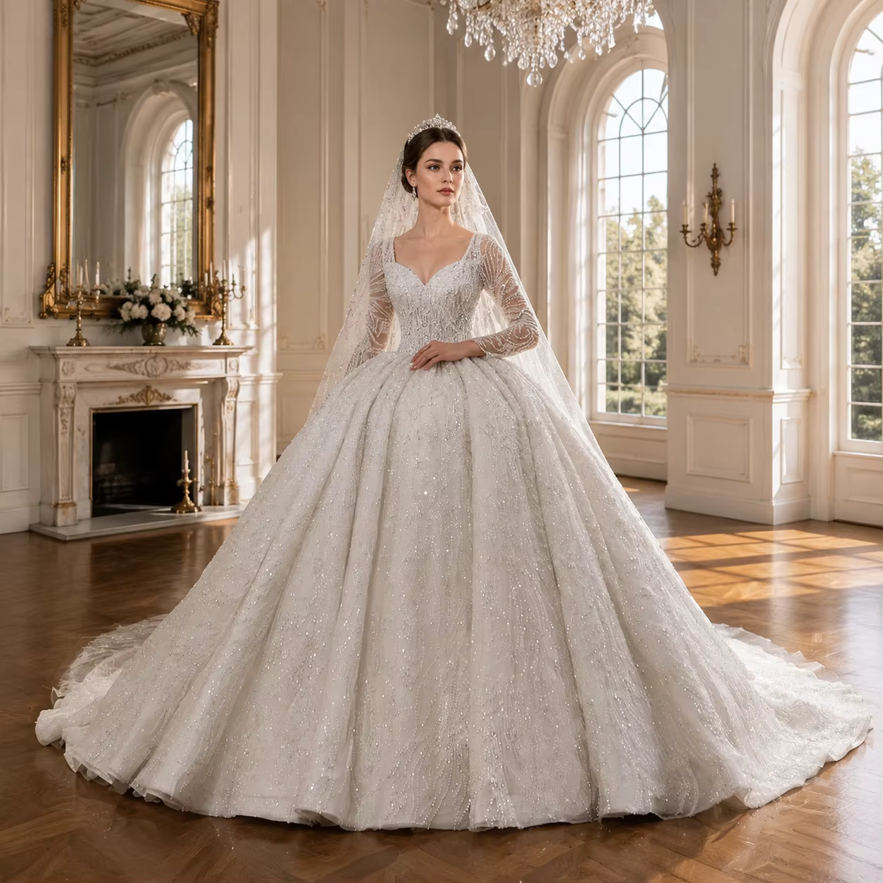 Luxury Crystal Beaded Wedding Dress Off Shoulder Ball Gown Princess Bridal Gown Long Train Sparkle Vestidos de Novia - AliExpress 320